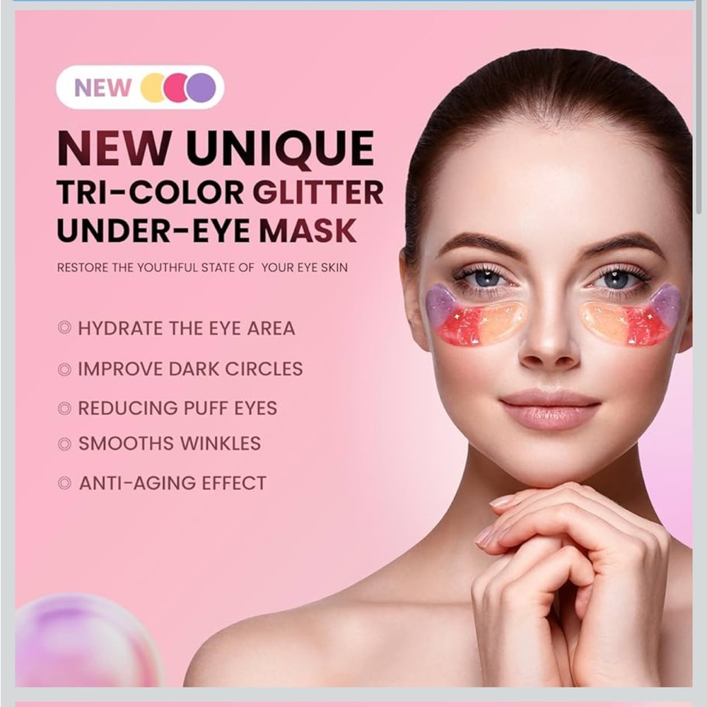 Pink Glitter Eye Mask - Hydrating Under-Eye Patches (12 Pairs) - Picture 3 of 9
